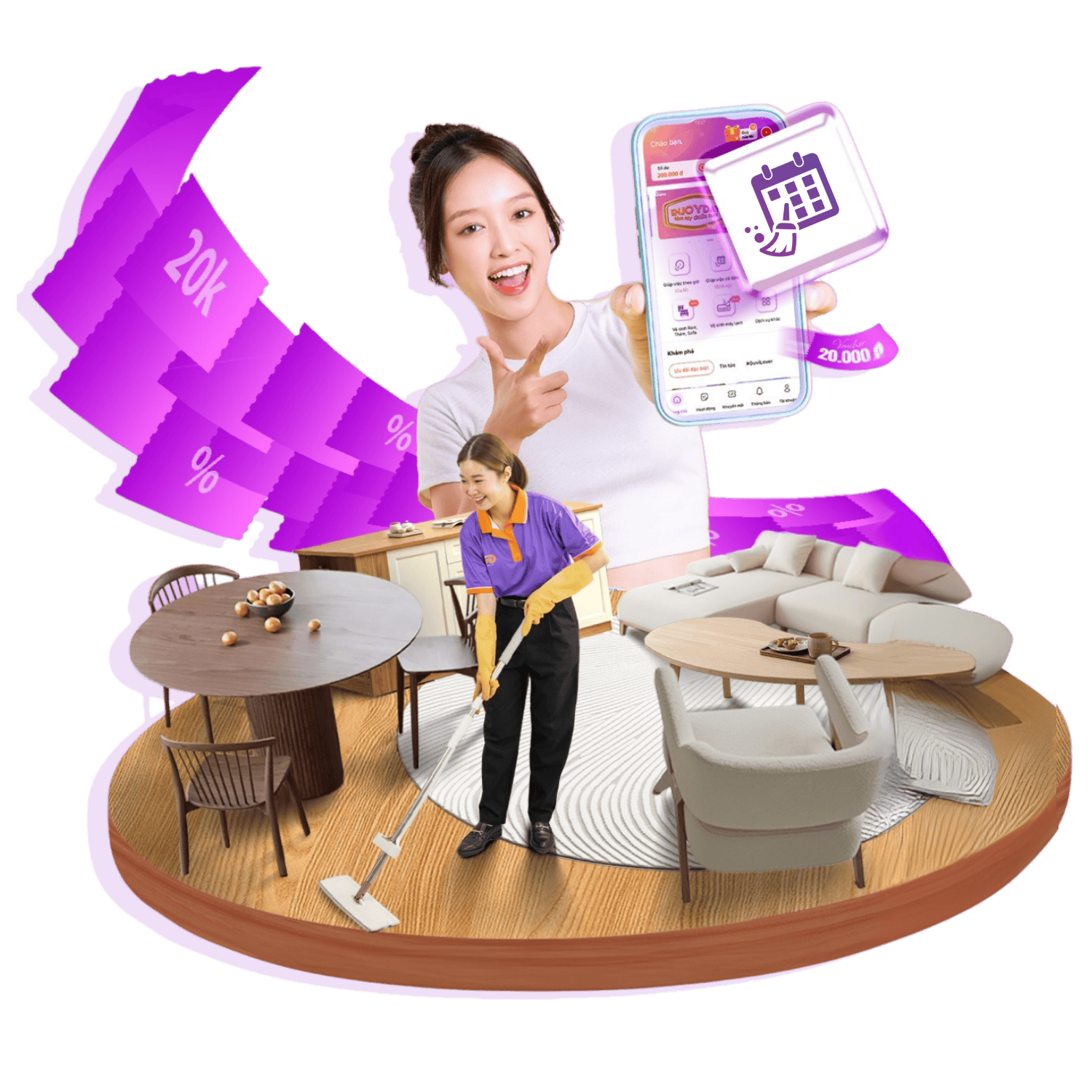 Minh hoạ dịch vụ giúp việc cố định GUVI