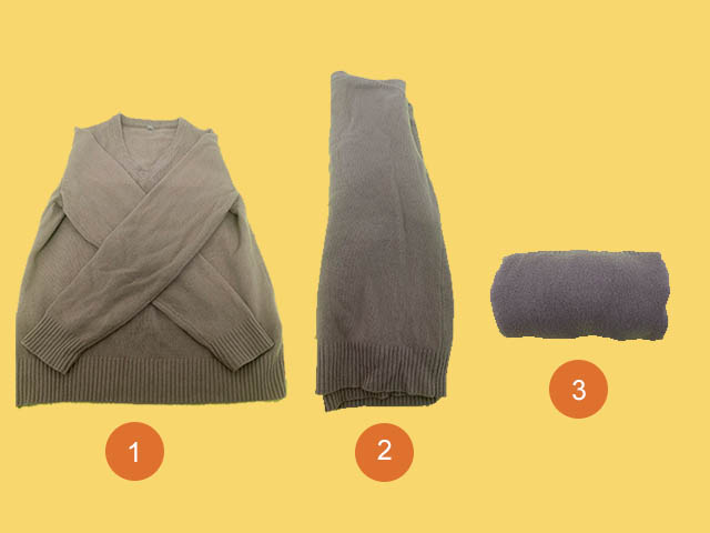 cách xếp quần áo vào vali không bị nhăn - đồ len